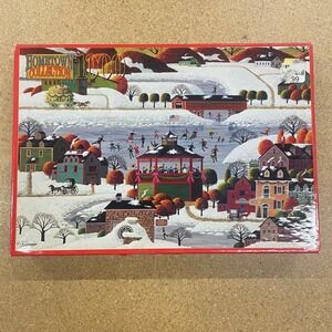Hometown Collection 1000 Piece Jigsaw Puzzle Winter Village Ice Skating Scene